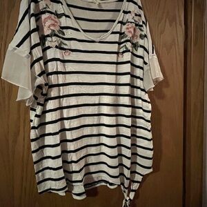 Striped Floral Embroidered Women's Top